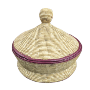 Ethiopian Agelgel Mesob – Natural with Purple Trim (50cm)